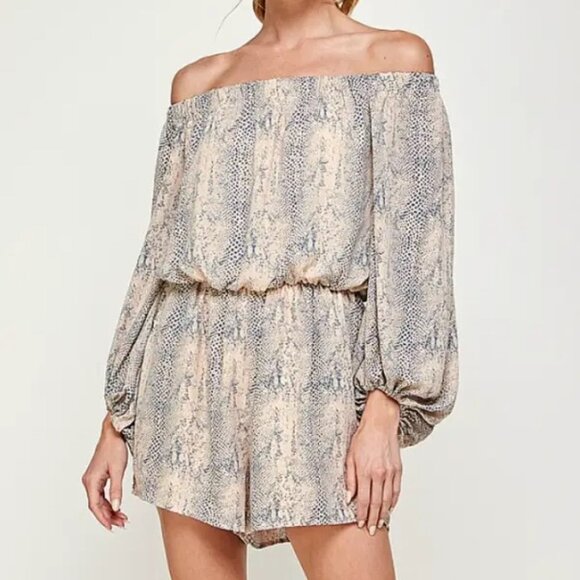 Animal Print Off the Shoulder Romper - Picture 1 of 8